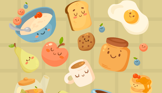 卡通风格的早餐食物矢量素材(EPS)