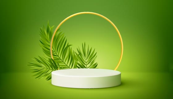 绿色棕榈叶装扮3D立体舞台矢量素材(EPS)