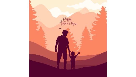 父亲带儿子探索自然父亲节快乐背景矢量素材(EPS)