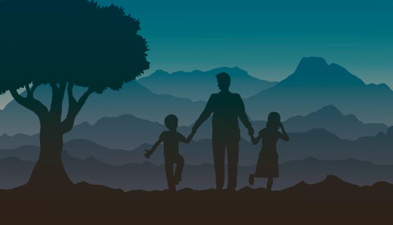 父亲牵着孩子在野外设计父亲节矢量素材(EPS)