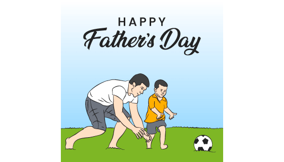 父亲陪孩子玩足球设计父亲节快乐矢量素材(EPS)