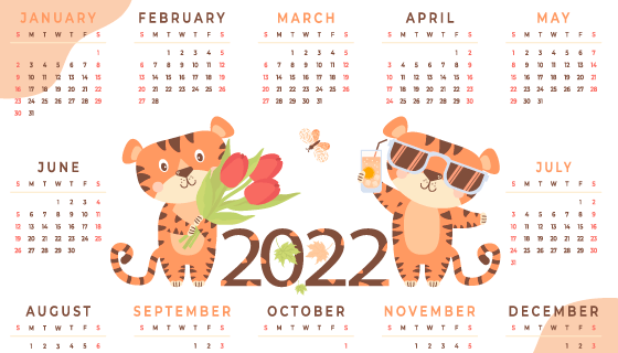 可爱的老虎2002年日历矢量素材(EPS)