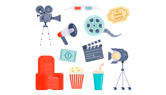 扁平风格的电影元素矢量素材(EPS/PNG)