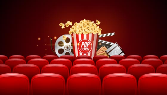 爆米花和椅子等设计电影院背景矢量素材(EPS)
