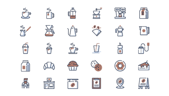 30个咖啡相关的图标矢量素材(EPS/PNG)