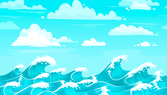 蓝天白云下翻滚的海浪矢量素材(EPS)