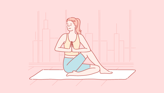 双手合掌练瑜伽的女子矢量素材(EPS)