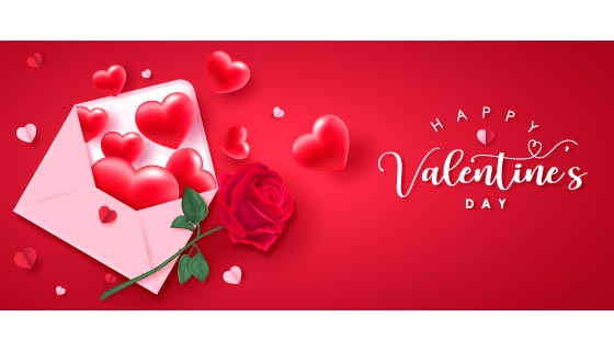 玫瑰花和装满爱心的信封情人节banner矢量素材(EPS)