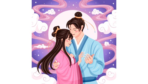 牛郎和织女拥抱七夕节背景矢量素材(AI/EPS)