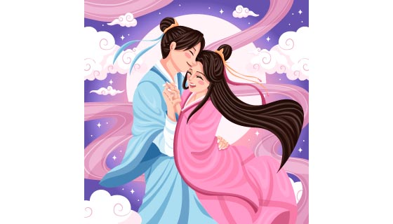 牛郎和织女拥抱七夕节背景矢量素材(AI/EPS)