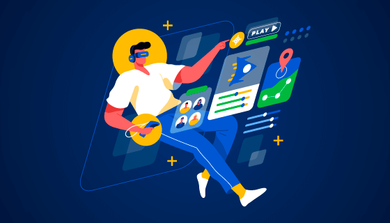 体验虚拟现实的男子插画矢量素材(AI/EPS)