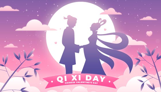 牛郎织女相遇设计七夕节背景矢量素材(AI/EPS)