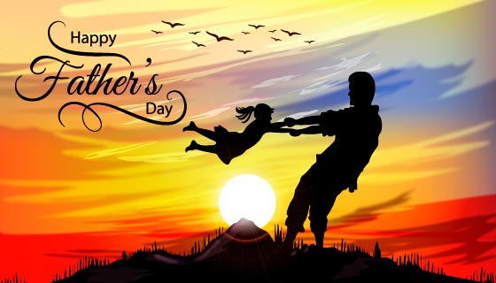 父亲拉着女儿旋转设计父亲节快乐矢量素材(EPS)