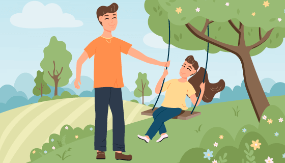 父亲陪着女儿荡秋千设计父亲节快乐矢量素材(EPS)