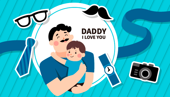 父子相拥设计父亲节快乐矢量素材(EPS)