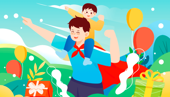 儿子骑在爸爸肩膀上设计父亲节快乐矢量素材(EPS)