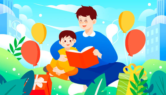 爸爸给儿子读书设计父亲节快乐矢量素材(EPS)