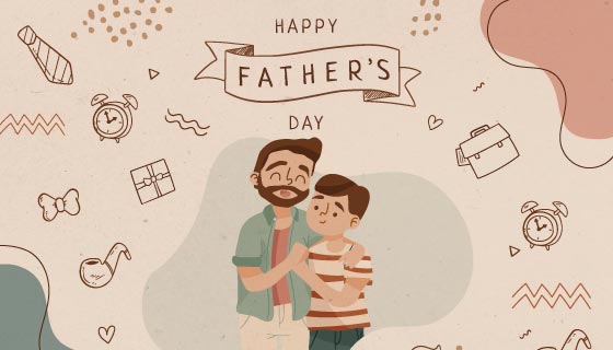 手绘风格父子相拥设计父亲节快乐矢量素材(AI/EPS)