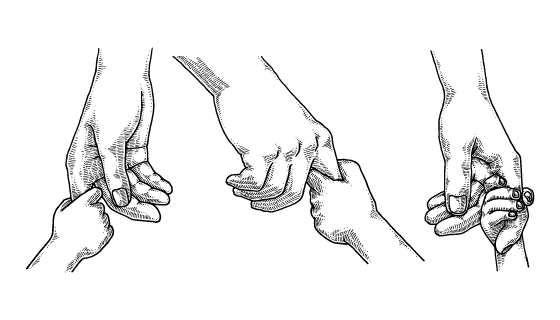 手绘风格大手牵小手矢量素材(EPS)