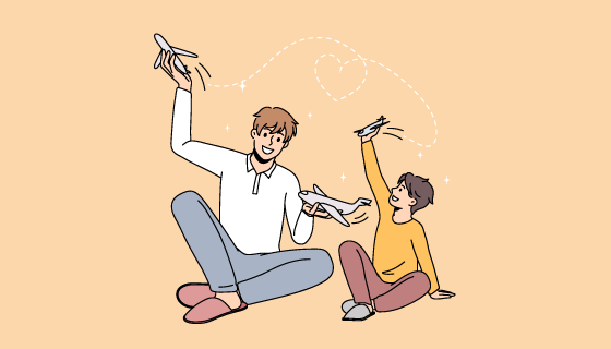 爸爸和儿子一起玩飞机玩具矢量素材(EPS/PNG)