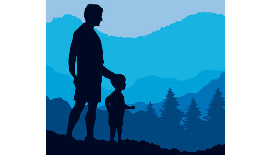 父亲带着孩子欣赏自然风景矢量素材(EPS)