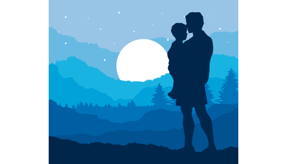 父亲带着孩子看日出矢量素材(EPS)