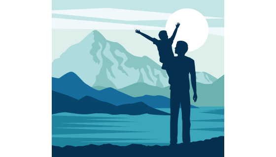 父亲带着孩子欣赏自然景观矢量素材(EPS)