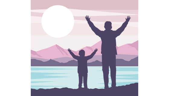 父亲带着孩子欣赏自然景观矢量素材(EPS)