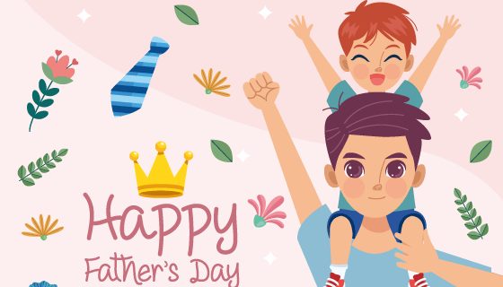 坐在爸爸的肩上设计父亲节快乐矢量素材(EPS)