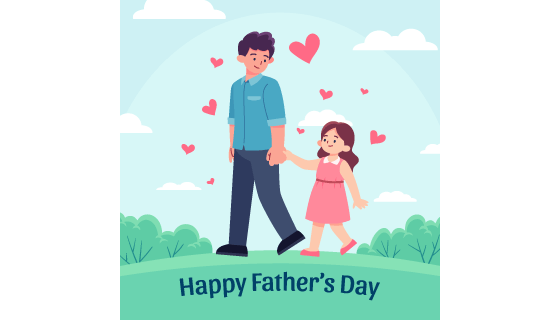 爸爸牵着女儿散步父亲节快乐矢量素材(AI/EPS)