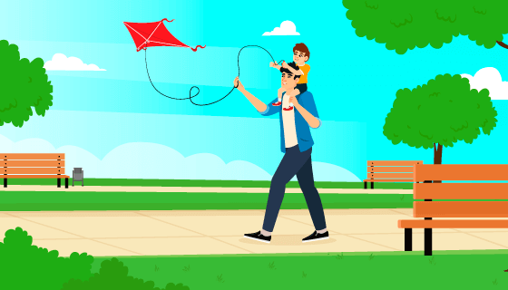 爸爸和孩子一起放风筝矢量素材(EPS)