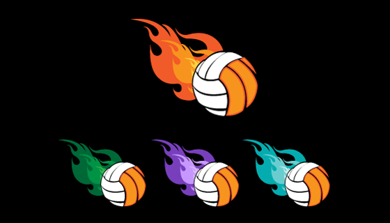 四个带着不同颜色火焰的排球矢量素材(EPS)