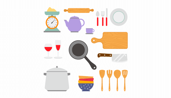 扁平风格的厨房用具矢量素材(EPS)