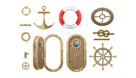 各种各样的轮船部件矢量素材(EPS)