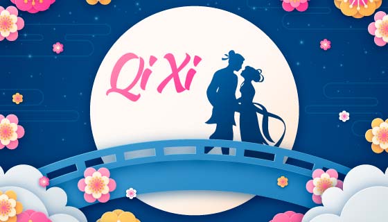 在鹊桥相遇的牛郎织女七夕节背景矢量素材(AI/EPS)