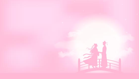 粉色的牛郎织女相遇七夕节背景矢量素材(EPS)
