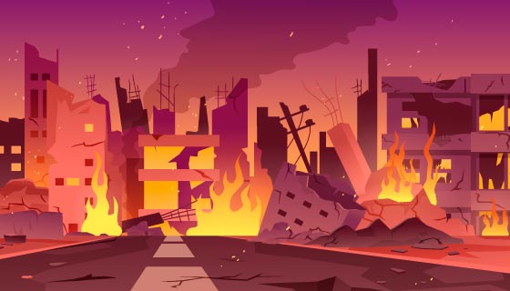 被大火吞噬的城市矢量素材(AI/EPS)