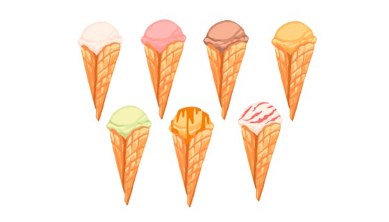 七种不同颜色口味的冰淇淋矢量素材(EPS)