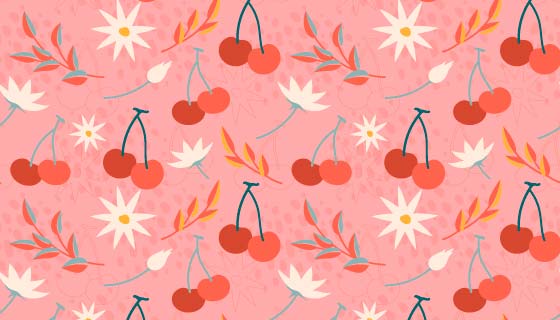 扁平风格樱桃图案无缝背景矢量素材(AI/EPS)
