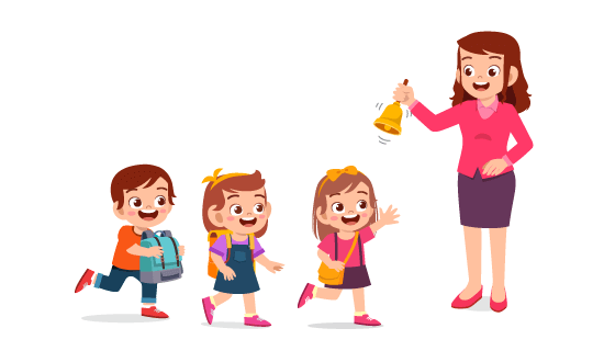 摇铃铛的老师和开心的学生矢量素材(EPS)