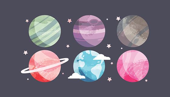 水彩行星矢量素材(EPS/AI/SVG)