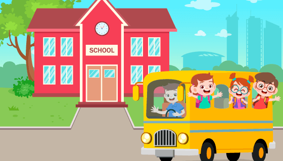 坐校车开心上学的小朋友们矢量素材(EPS)