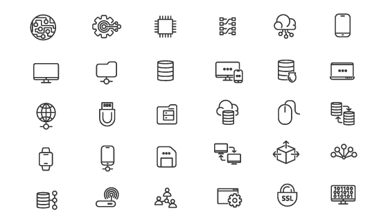 30个线性风格的计算机相关图标矢量素材(EPS/PNG)