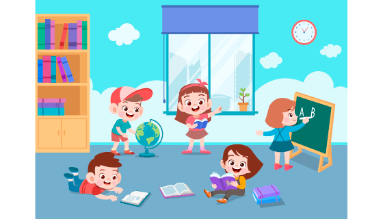 在教室里活动的小朋友们矢量素材(EPS)