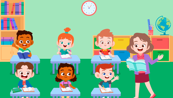 在教室里上课的老师和小朋友们矢量素材(EPS)