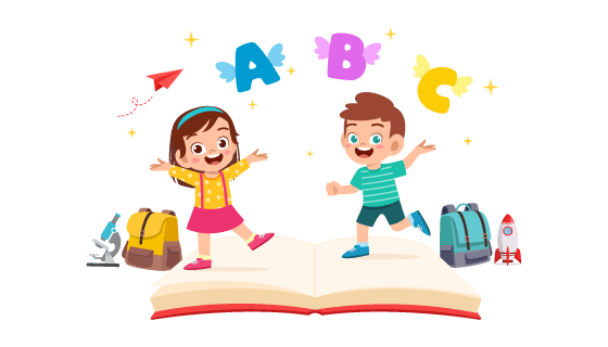 沉浸在知识海洋的小朋友们矢量素材(EPS)