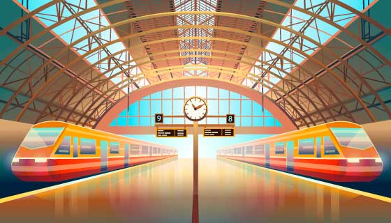 现代化的高铁和高铁站台矢量素材(EPS)