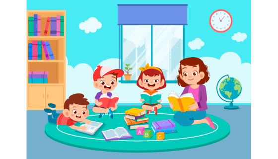 老师和小朋友在教室里学习矢量素材(EPS)