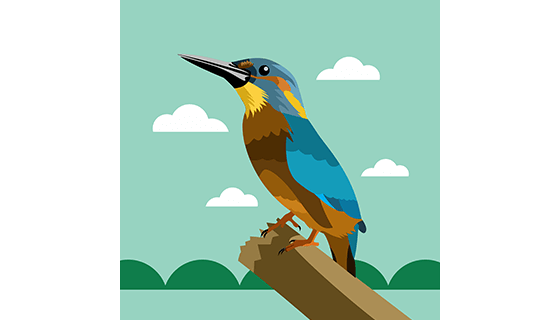 站在木头上的翠鸟矢量素材(EPS)