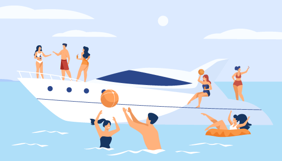 乘坐游艇在海里度假的人们矢量素材(EPS)